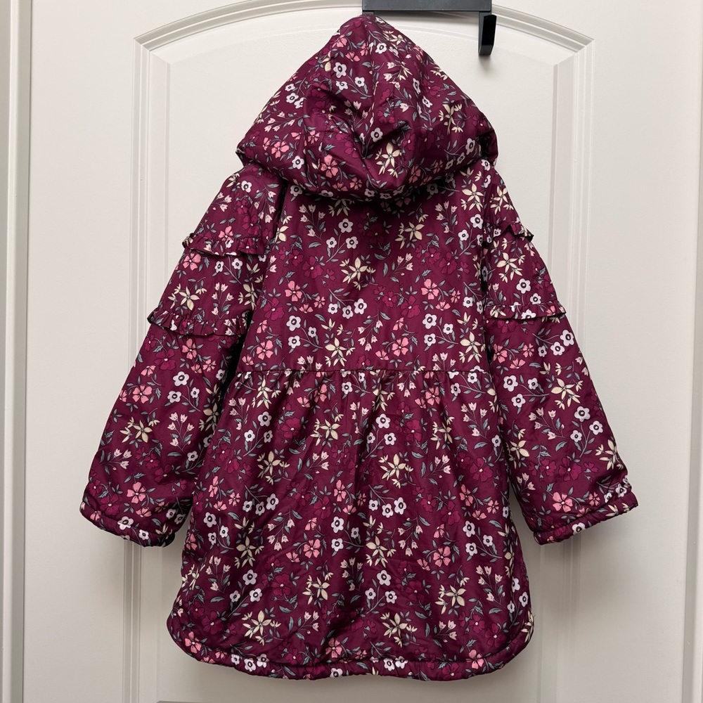 Penelope Mack Girls Floral Purple Pink Hooded Coat with Ruffles - Picture 3 of 10